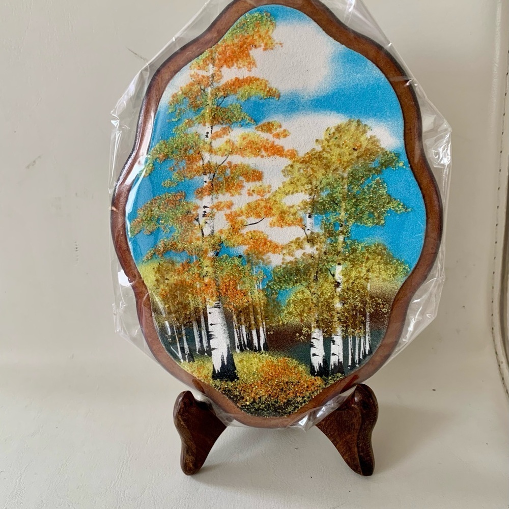 Wooden Plaque Hand Made From Crushed Gemstone